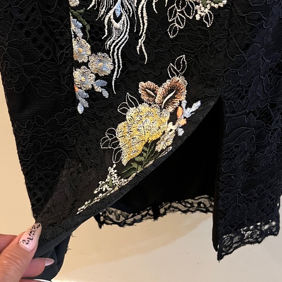 Js Collection bird embroidered V- back slim midi dress with illusion lace sleeve - Picture 7 of 9